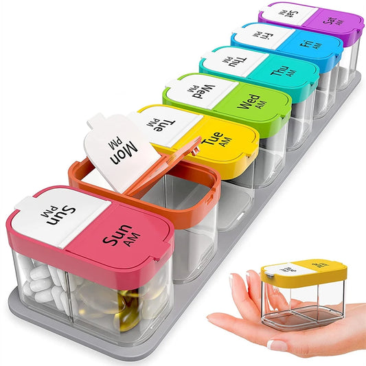 Large 7 Day Pill Organizer, 2 Times a Day Pill Box, Daily Medicine Organizer